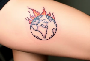 toxic globe on fire tattoo idea