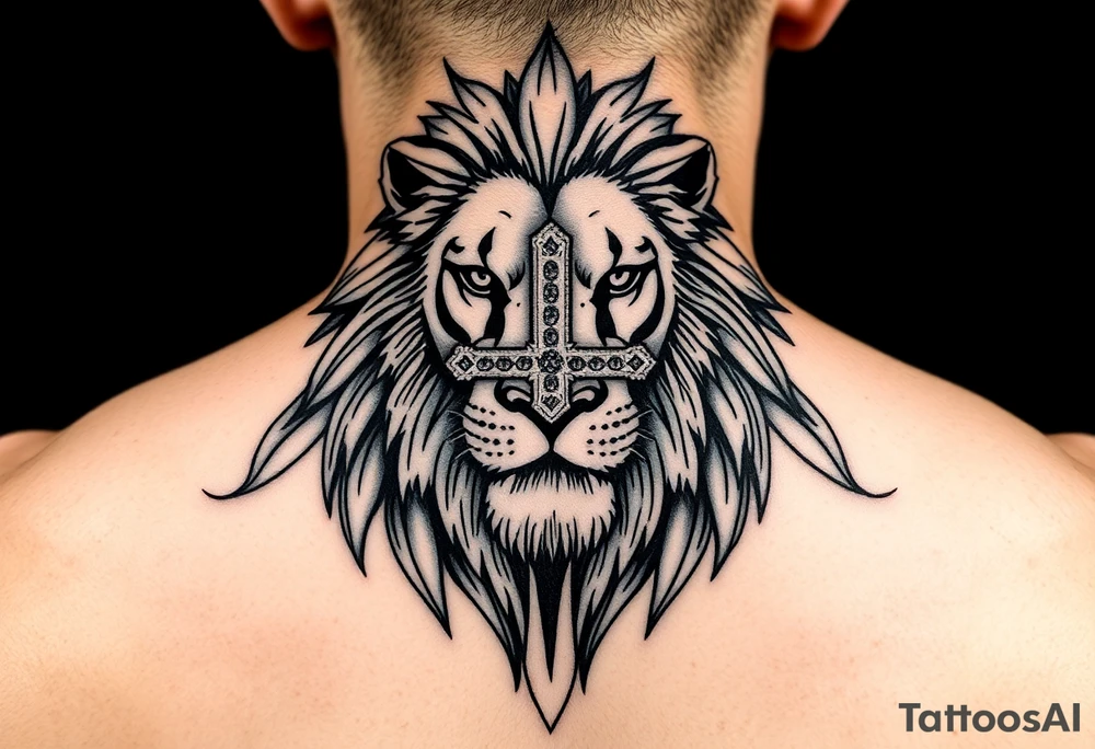 majestic lion and a cross tattoo idea