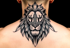 majestic lion and a cross tattoo idea