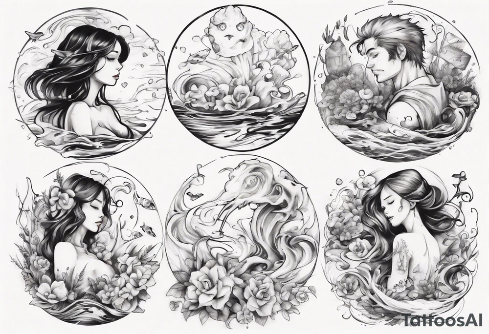 Water themed, romantic couple tattoo idea
