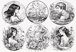 Water themed, romantic couple tattoo idea