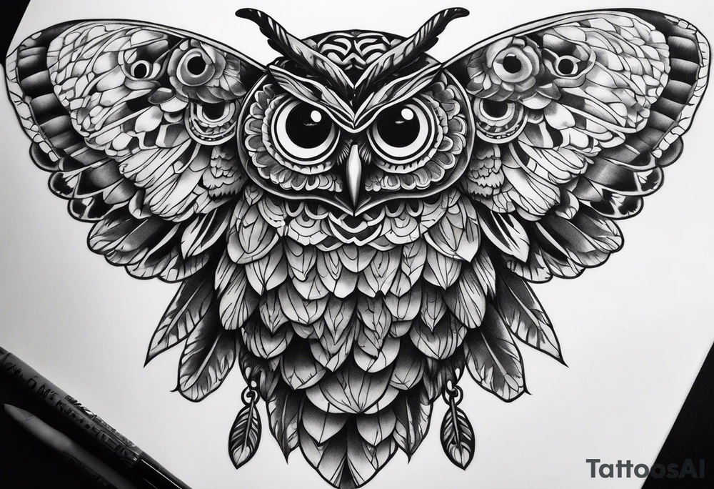 Dead head moth with owl eyes tattoo idea