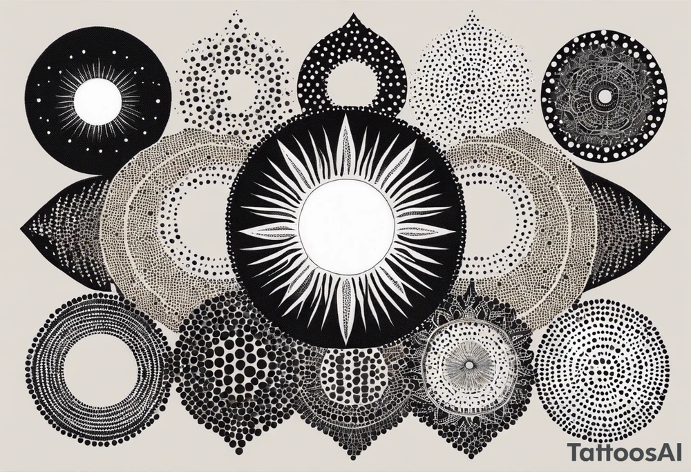 simple sun made of black dots and circles tattoo idea