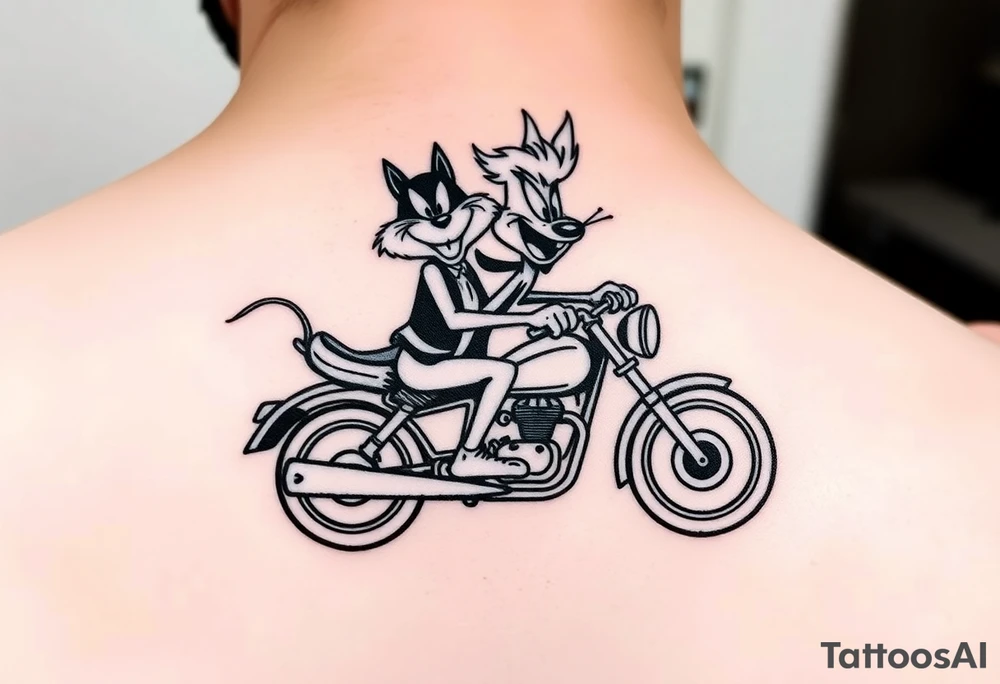 Mr. And Mrs. Taz looney toons characters riding a motorcycle tattoo idea