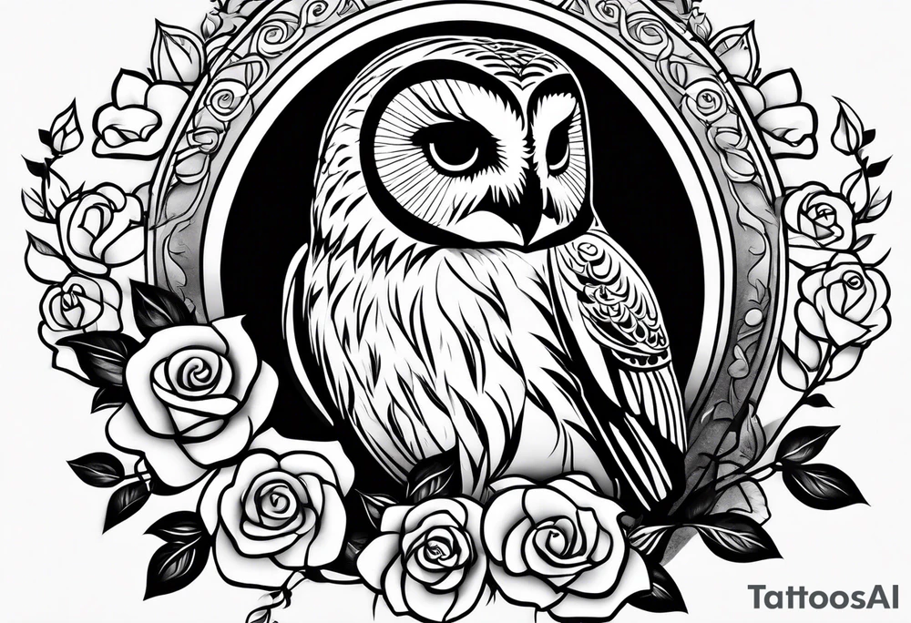 Barred owl with a rose and a heart tattoo idea