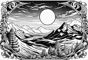 Flames to ash to frozen landscape tattoo idea