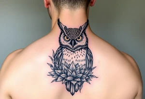 Horned Owl with Succulents tattoo idea