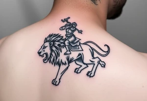 warrior riding on top of lion into battle tattoo idea