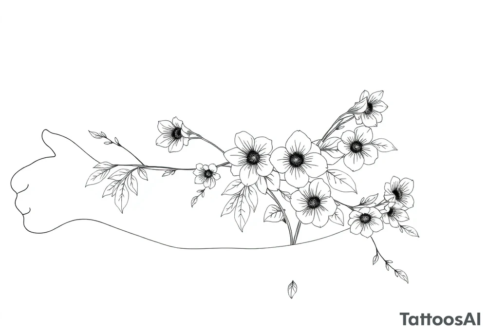 Full sleeve tattoo design of larkspur and hawthorn flowers, highly detailed line art, black ink, elegant botanical style, intertwined composition, no shading, no human mock-up, clean stencil style suitable for tattooing, fit fully within boundaries. LINE ART ONLY, REMOVE HUMAN, NO SKIN tattoo idea