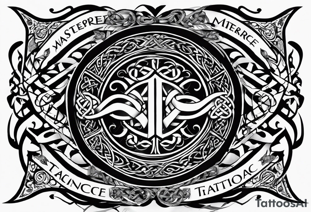 Cheers Mate text, armband +Celtic +Cancer Ribbon +tribal +artistic tattoo idea