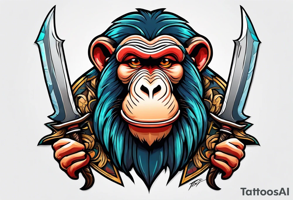 New school baboon with dagger tattoo idea