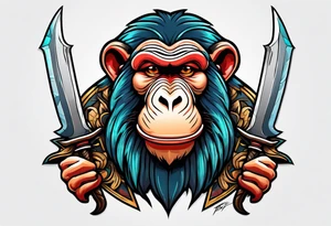 New school baboon with dagger tattoo idea