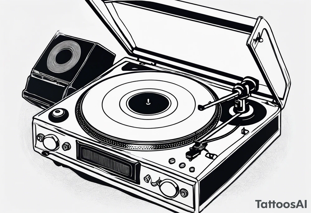 A recordplayer fineline minimalistic outline only tattoo idea