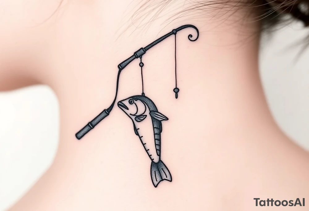 Girly fishing rod with something showcasing South Carolina BBQ dangling from it tattoo idea