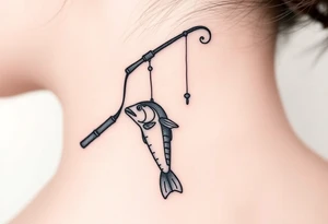 Girly fishing rod with something showcasing South Carolina BBQ dangling from it tattoo idea