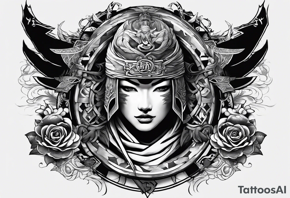 the letters A W R in the middle of a ninja headband tattoo idea