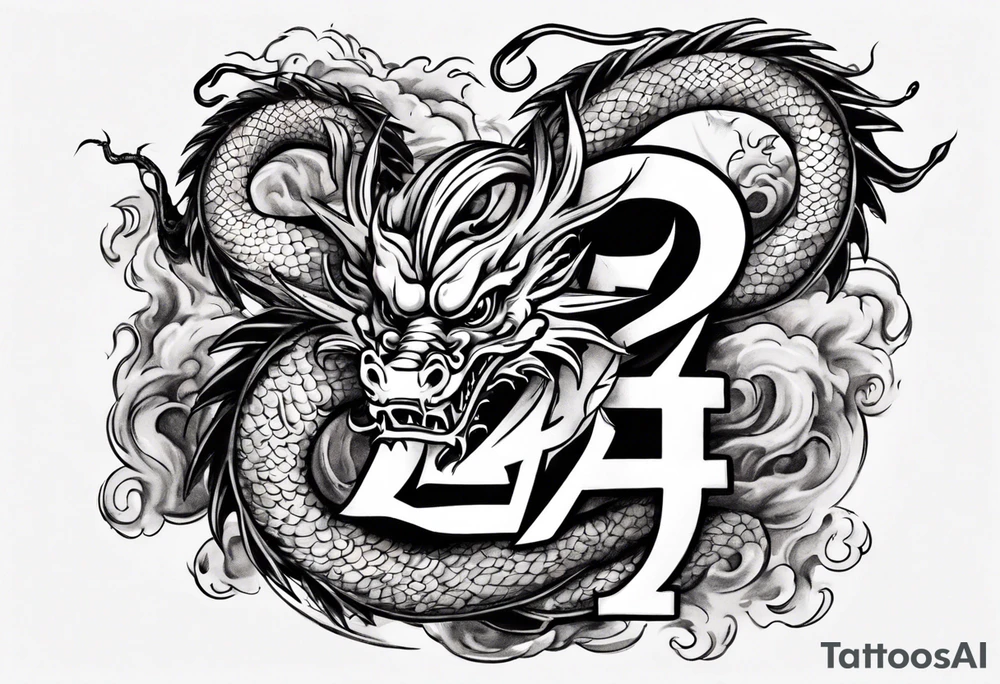 Number 24 with a Chinese dragon around it tattoo idea