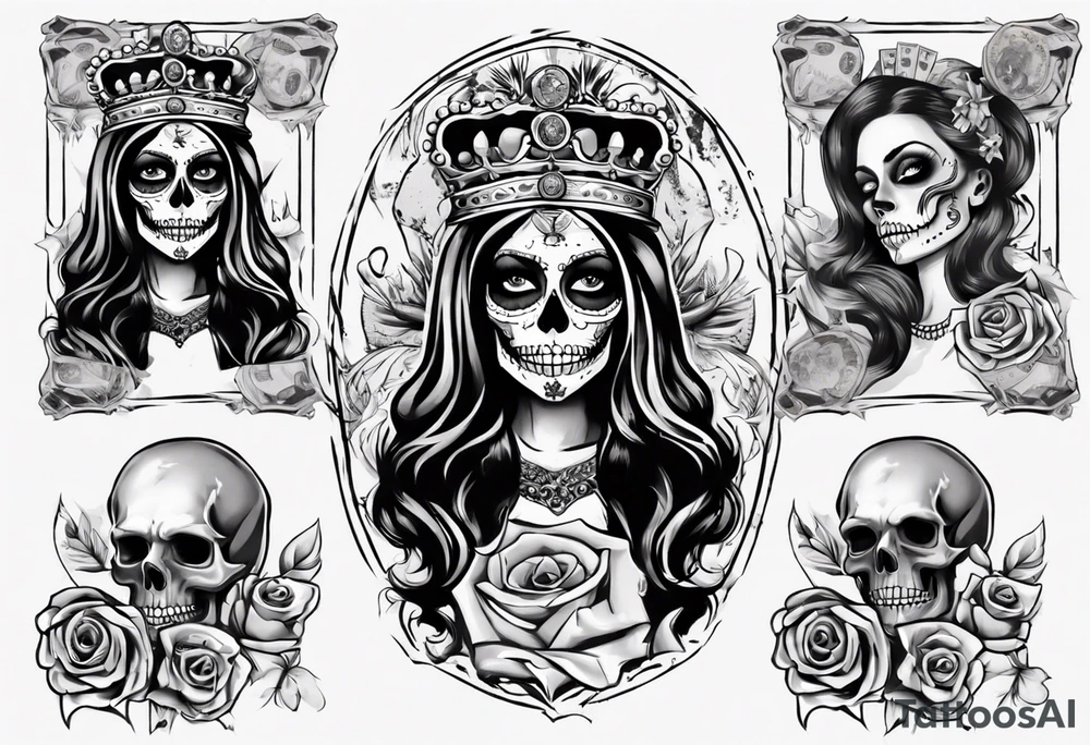 santa la muerta with money and crown
on the card tattoo idea