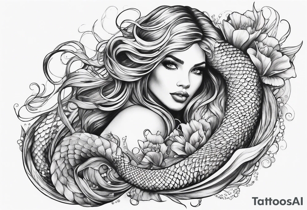 flowing serpent tail mermaid tattoo idea