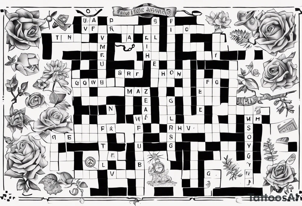 The words Maggie and Lucas in a crossword puzzle tattoo idea