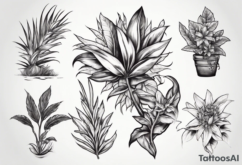 Words “Plant Power” with plants tattoo idea