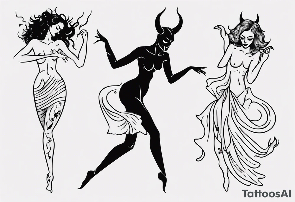female dancing with the devil delicate tattoo idea