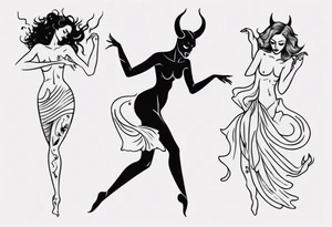 female dancing with the devil delicate tattoo idea