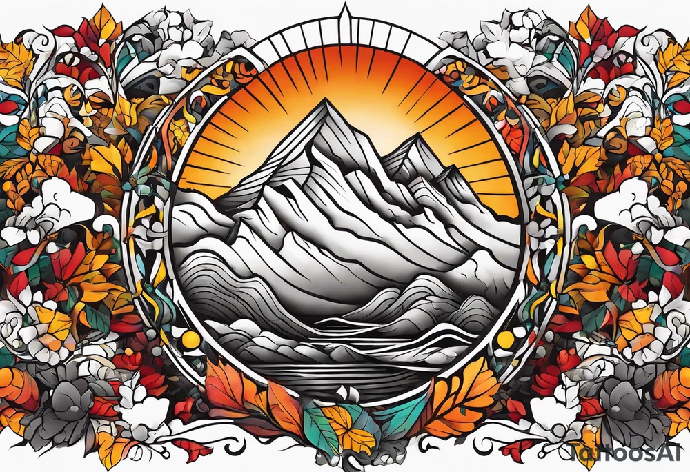 Arm Sleeve Tattoo with fall colors flat tattoo idea