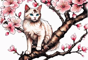 A kitty perched upon a cherry blossom  branch for a tatto on my biceps tattoo idea