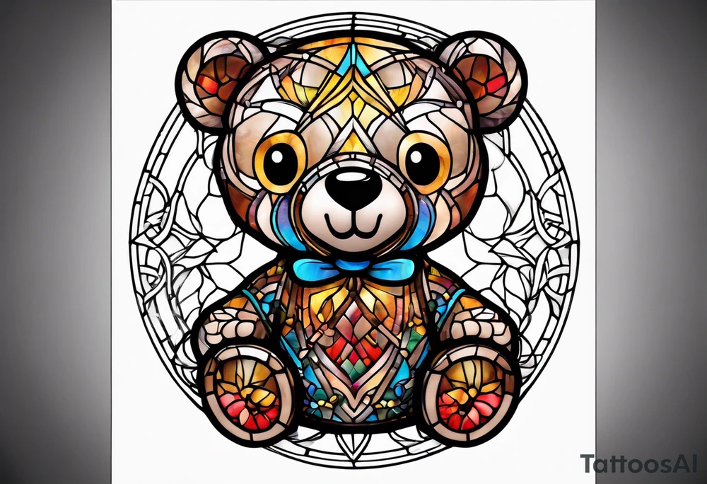 Stained glass Teddy bear tattoo idea