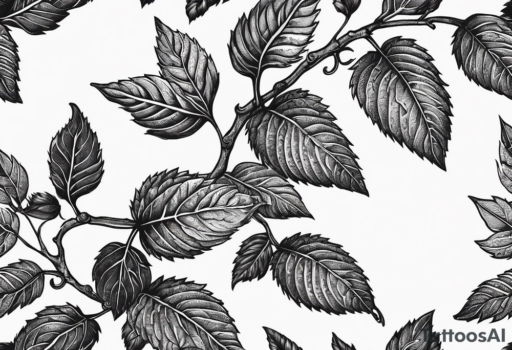 a long raspberry branch that curves to the right and focuses on line work. tattoo idea