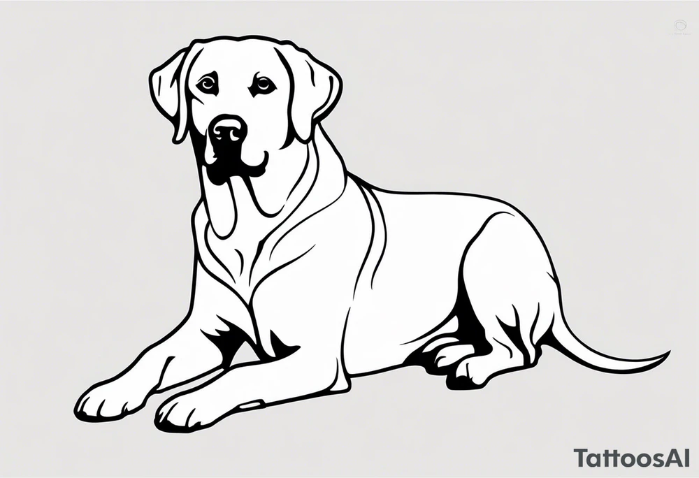 Generate a simple tattoo of a sitting Labrador Retriever, focusing on its friendly face and expressive eyes in a minimalist style tattoo idea