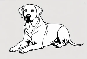 Generate a simple tattoo of a sitting Labrador Retriever, focusing on its friendly face and expressive eyes in a minimalist style tattoo idea