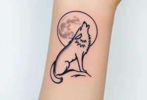 lone wolf howling at full moon with northern lights backdrop tattoo idea