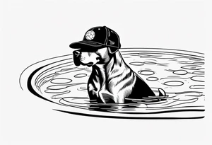 dog in a pool wearing water polo cap tattoo idea