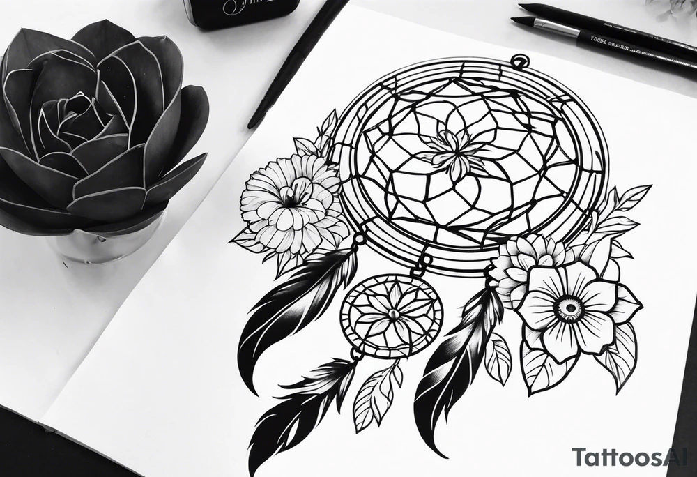 Dream catcher with flowers tattoo idea