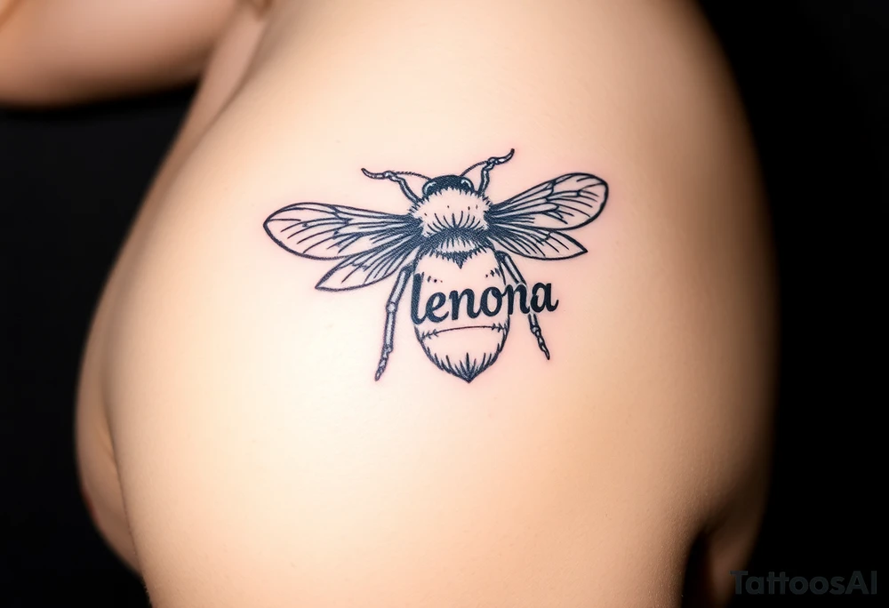 "Lenora" written in Hebrew inside of a bumblebee tattoo idea
