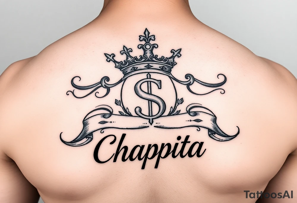 money sign with a crown and the name chapita tattoo idea