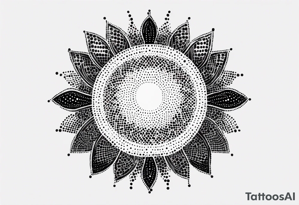 simple sun made of black dots and circles tattoo idea
