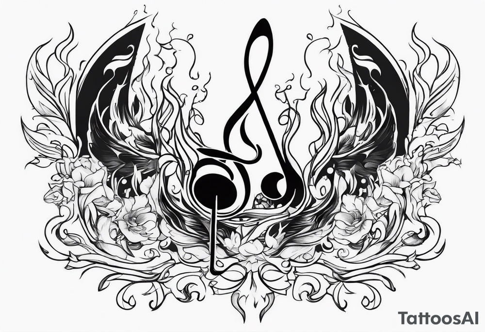 Music on fire tattoo idea