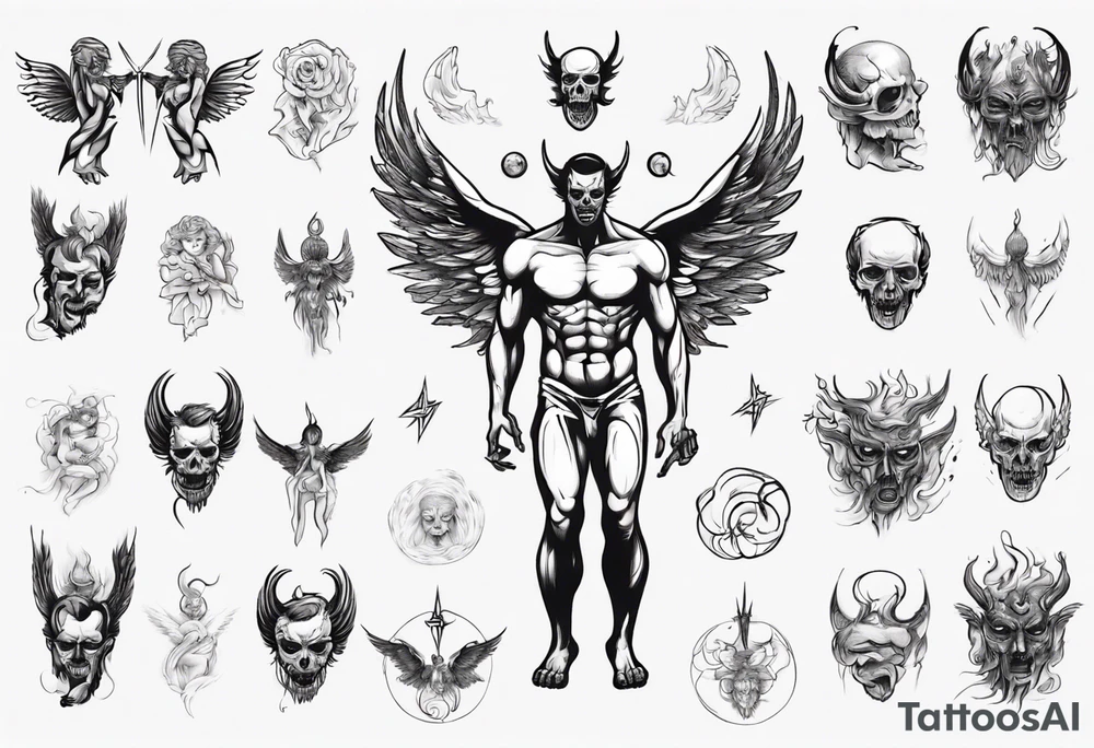 an angel being transformed into a demon tattoo idea