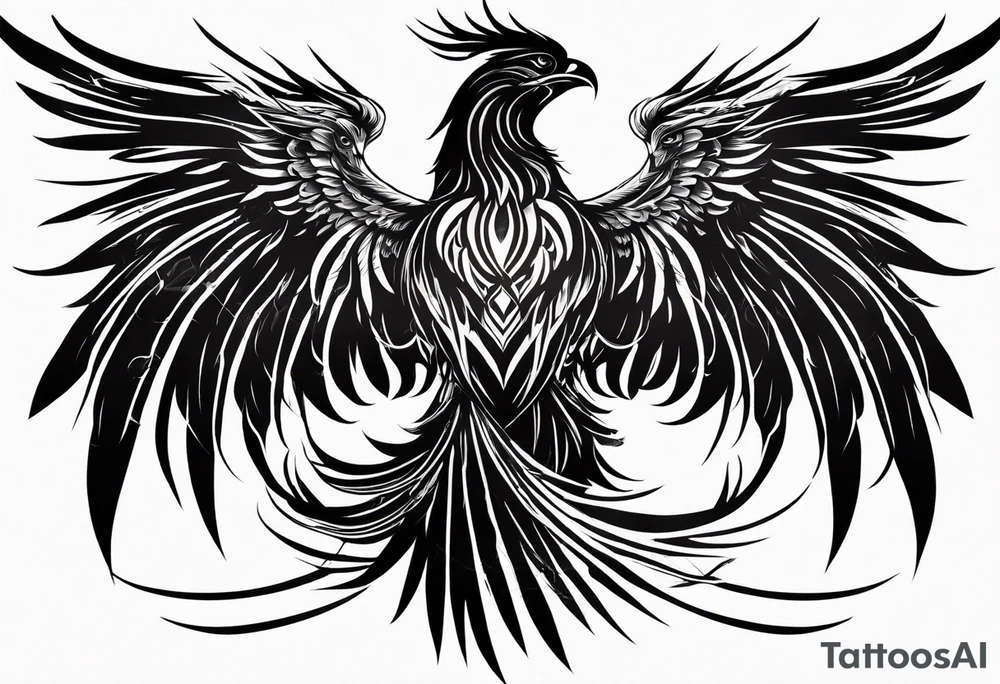 phoenix warrior silhouette with weapons tattoo idea