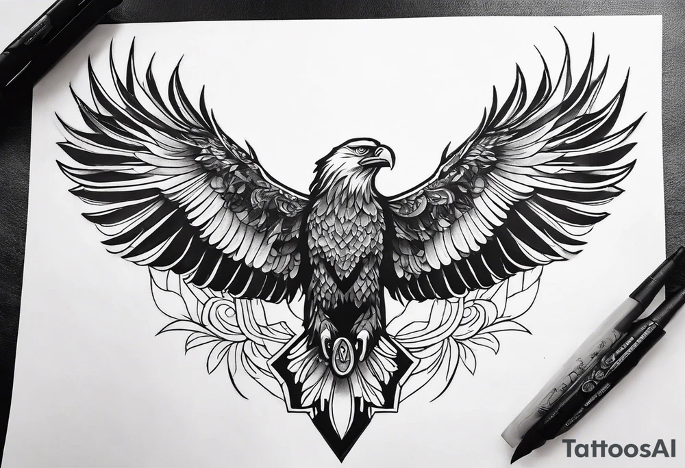 Narrow realistic black and white eagle chest tattoo tattoo idea