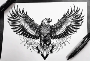 Narrow realistic black and white eagle chest tattoo tattoo idea