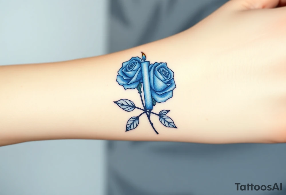 Blue, 2 roses, 2 candles tattoo idea