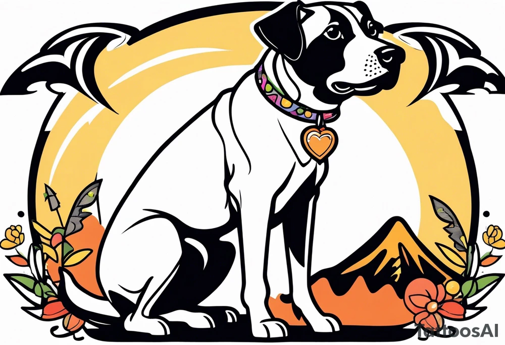 Black and white Dog of breed mountain feist named buddy tattoo idea