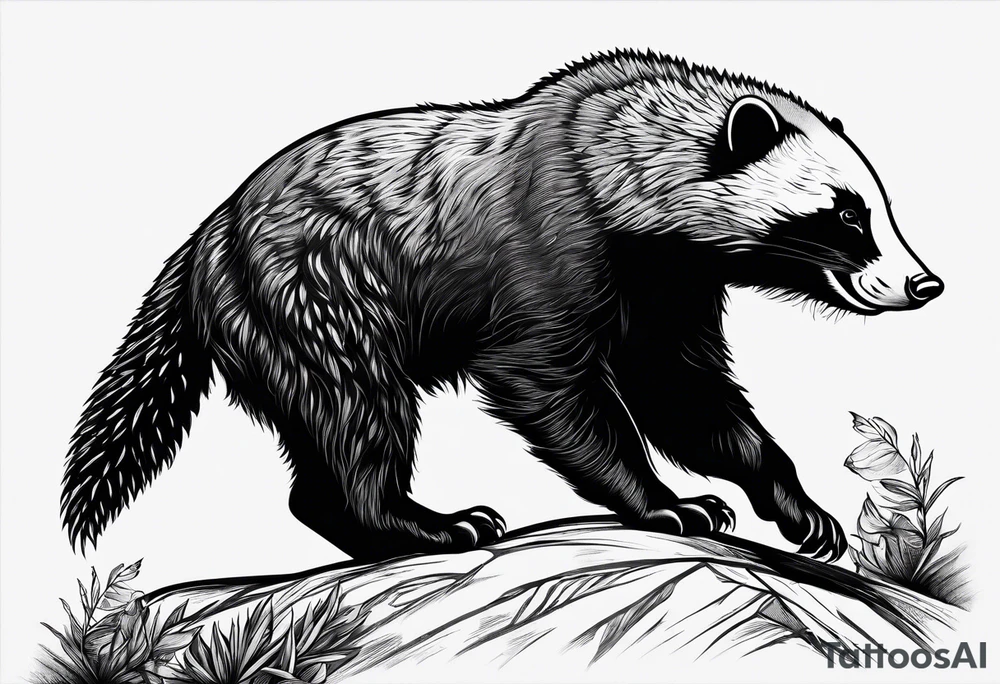 honey badger climbing-over, claws, rear view tattoo idea