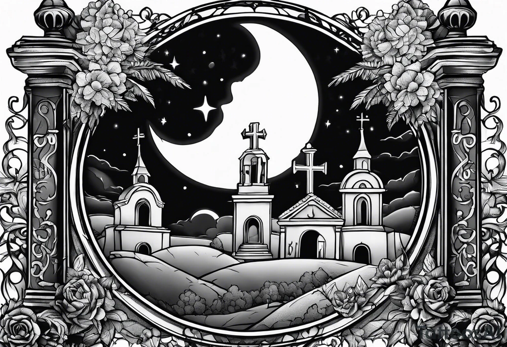 graveyard with moon tattoo idea