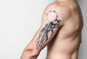 A solar system of stars that turn into a waterfall and rain tattoo idea