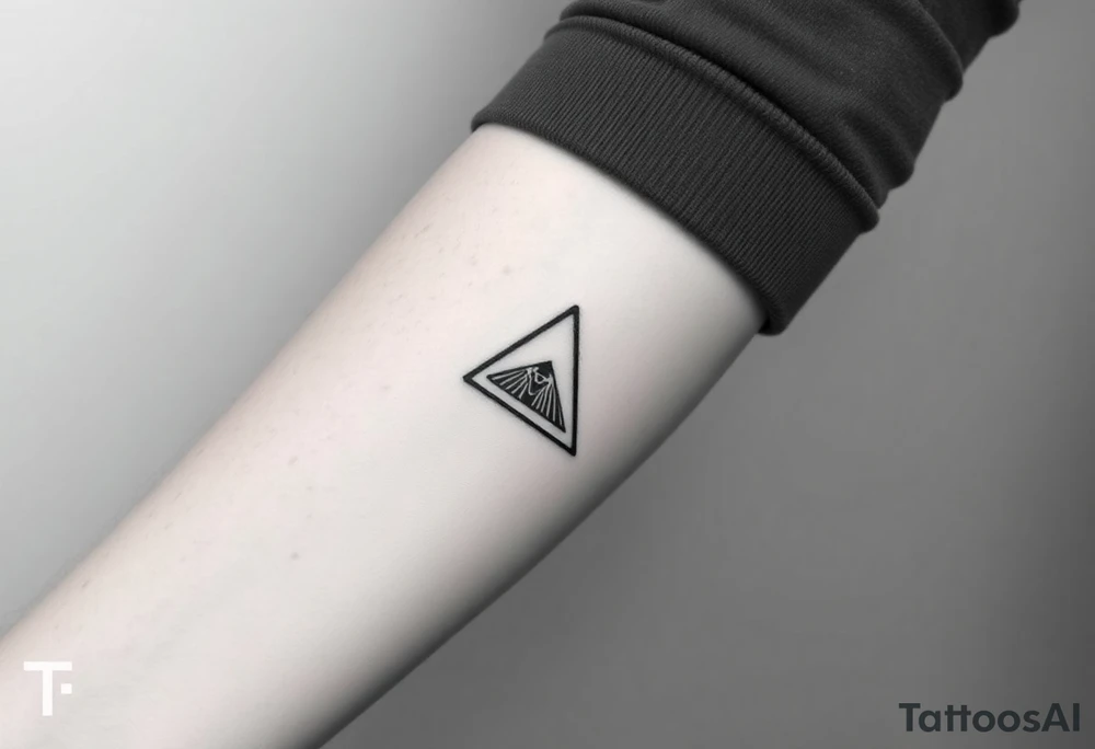 Geometric small triangle with a papper plane while being psychedelic with fine thin lines tattoo idea